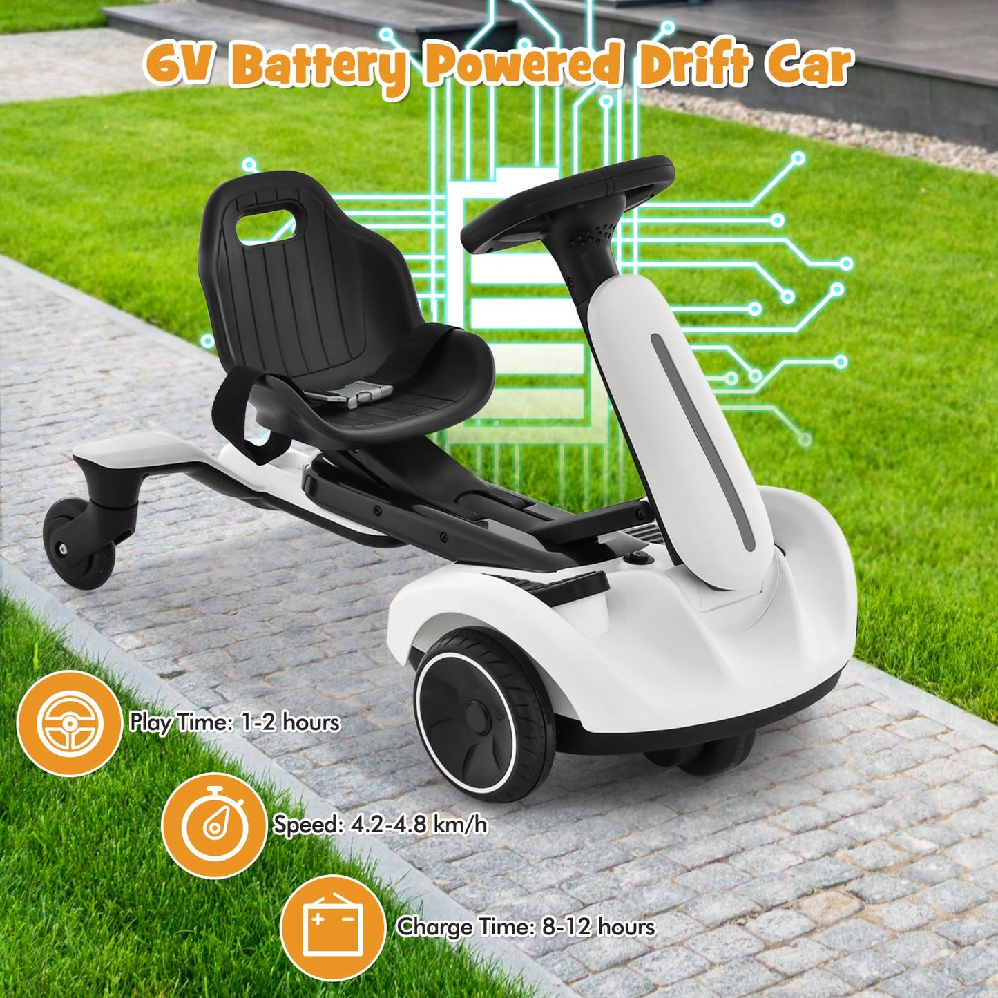 Kids Electric Ride-On Car - 4-Wheel Drift Kart with Remote Control, Rechargeable Battery & Safety Belt