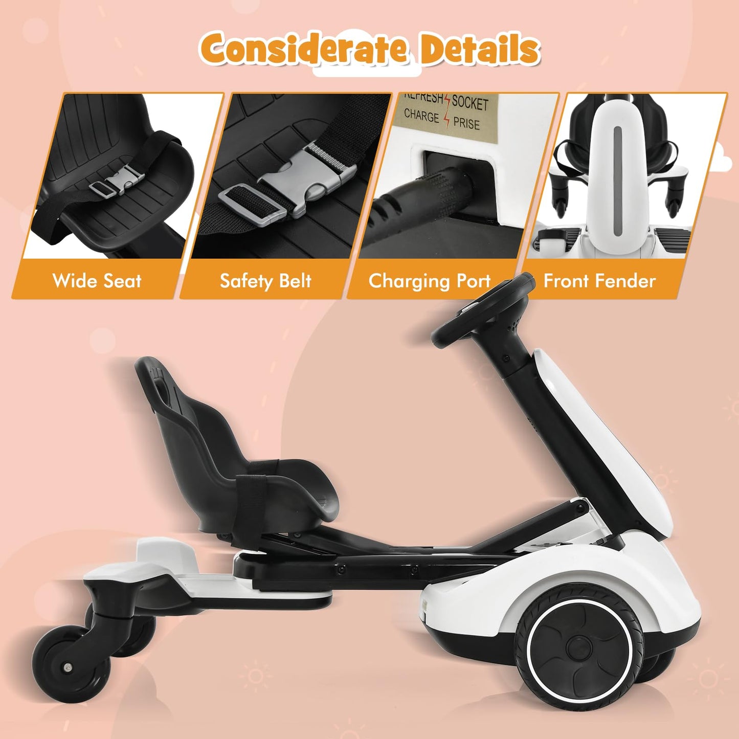 Kids Electric Ride-On Car - 4-Wheel Drift Kart with Remote Control, Rechargeable Battery & Safety Belt