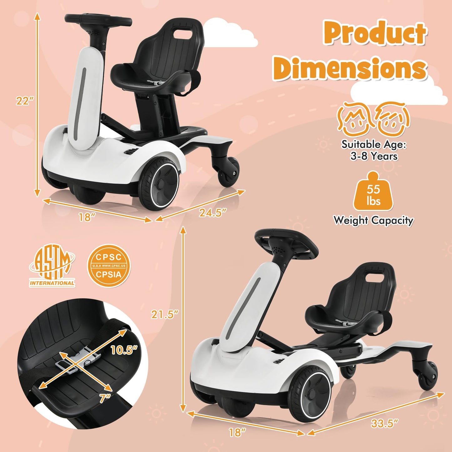 Kids Electric Ride-On Car - 4-Wheel Drift Kart with Remote Control, Rechargeable Battery & Safety Belt